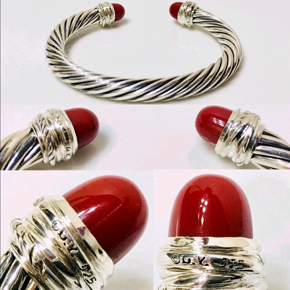 David Yurman Carnelian Diamond Cable Cuff Bracelet - Picture 5 of 8